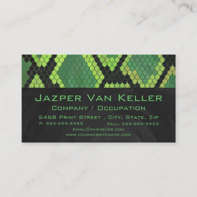 Monogram Snake Green and Black Business Card (Front)
