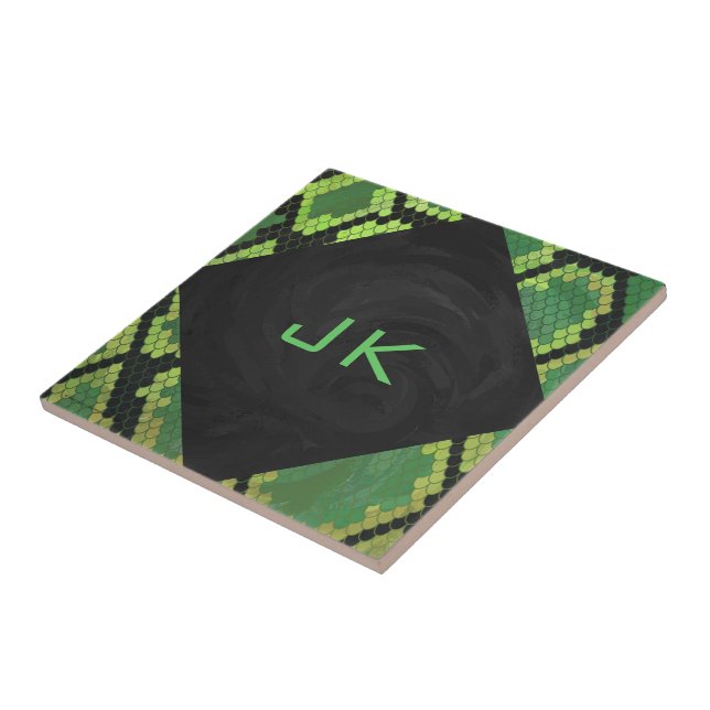Monogram Snake Green and Black Ceramic Tile (Side)