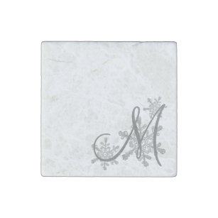 Monogram Snowflake Marble Stone Magnets Individual