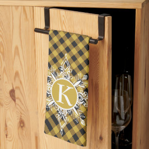 Monogram snowflake on plaid  kitchen towel