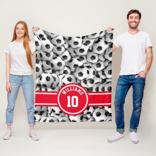 Monogram Soccer Ball Sport Football Bright Red Fleece Blanket