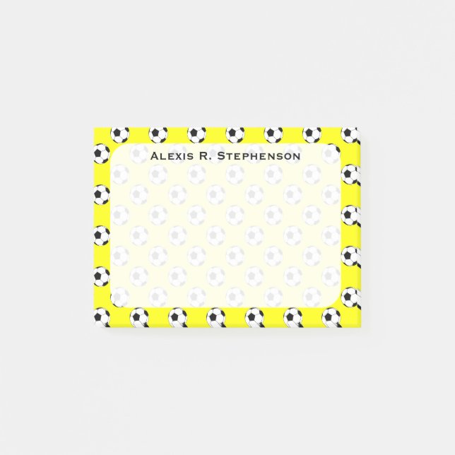 Monogram Soccer Futbol Balls Yellow Post-it Notes (Front)