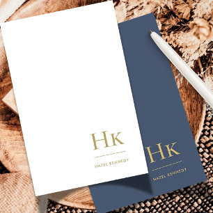 Monogram Social Notecard Professional Navy Gold