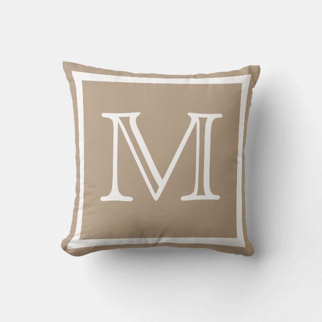MONOGRAM Solid beige  Tan taupe plain pillow (Front)