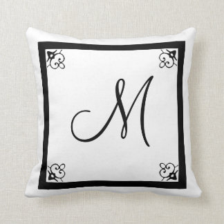 MONOGRAM solid Black and white add instagram photo Cushion