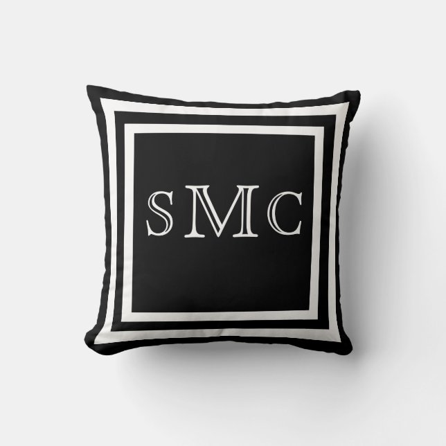 MONOGRAM Solid black white plain pillow (Front)