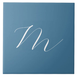Monogram Solid Blue Pastel Minimalist Professional Ceramic Tile