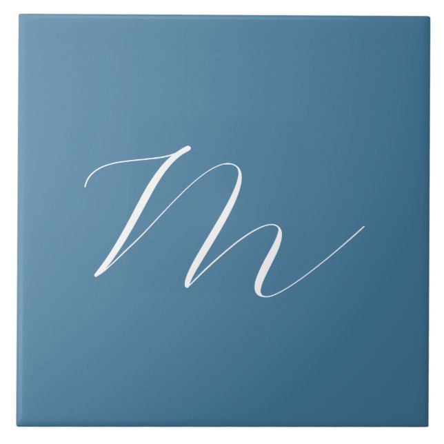 Monogram Solid Blue Pastel Minimalist Professional Ceramic Tile (Front)