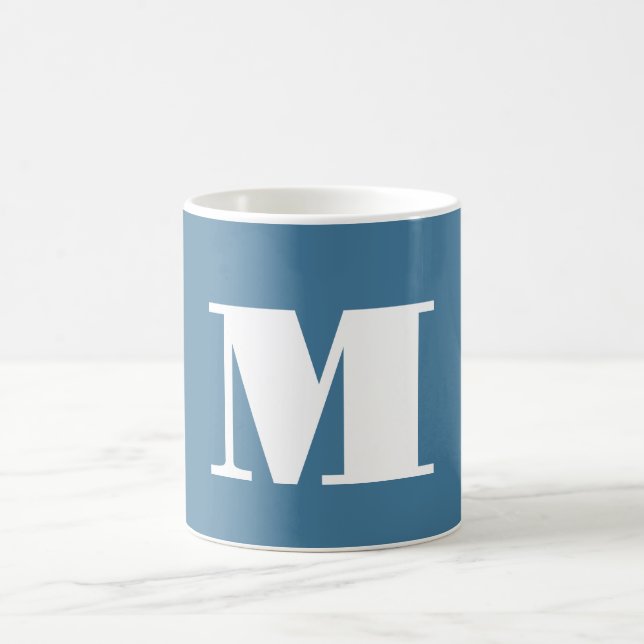 Monogram Solid Blue Pastel Minimalist Professional Coffee Mug (Center)