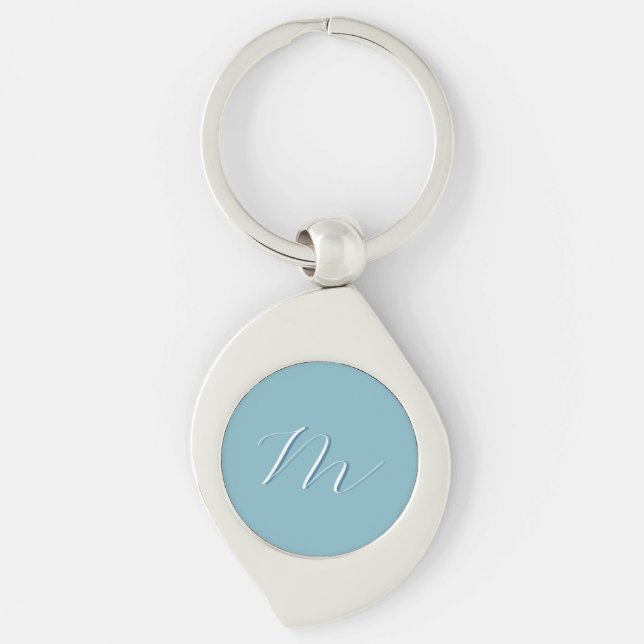 Monogram Solid Blue Pastel Minimalist Professional Key Ring (Front)