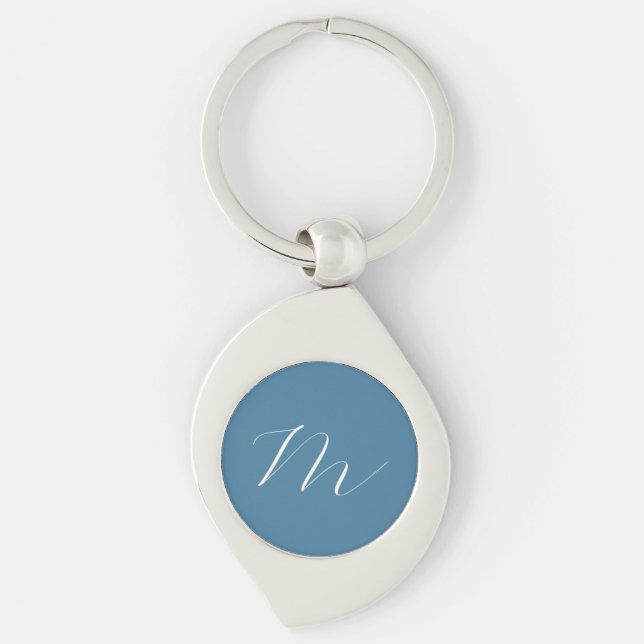 Monogram Solid Blue Pastel Minimalist Professional Key Ring (Front)