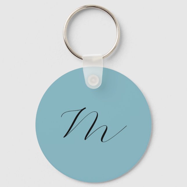 Monogram Solid Blue Pastel Minimalist Professional Key Ring (Front)