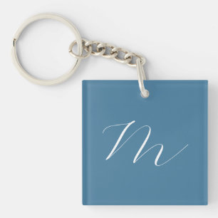 Monogram Solid Blue Pastel Minimalist Professional Key Ring