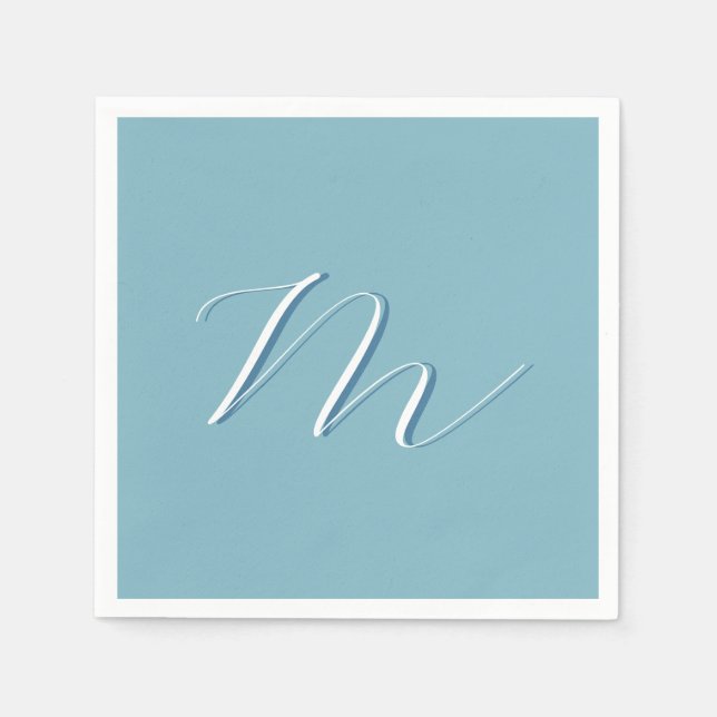 Monogram Solid Blue Pastel Minimalist Professional Napkin (Front)