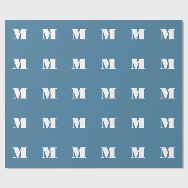 Monogram Solid Blue Pastel Minimalist Professional Wrapping Paper (Flat)