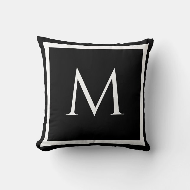 MONOGRAM Solid coloured black plain modern Throw P Cushion (Front)