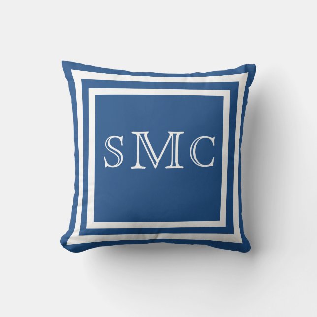 MONOGRAM Solid dark blue plain pillow (Front)