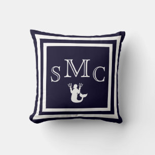 MONOGRAM Solid dark blue plain pillow