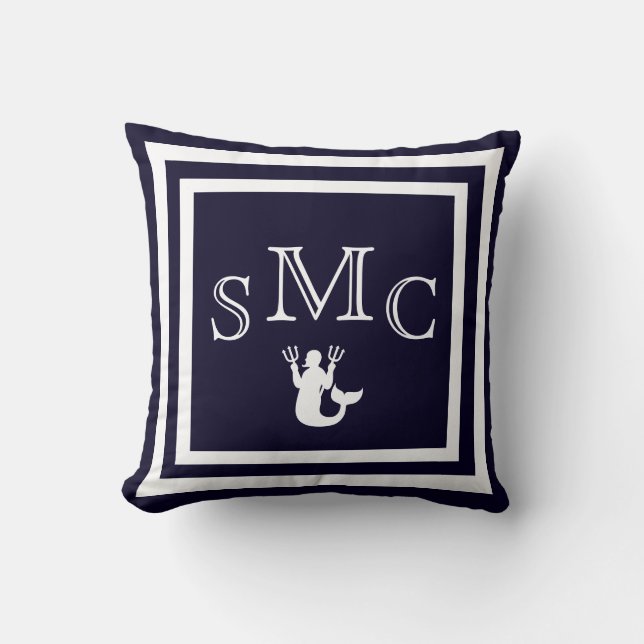 MONOGRAM Solid dark blue plain pillow (Front)
