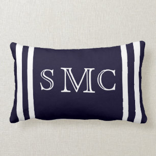 MONOGRAM Solid navy blue and white plain pillow