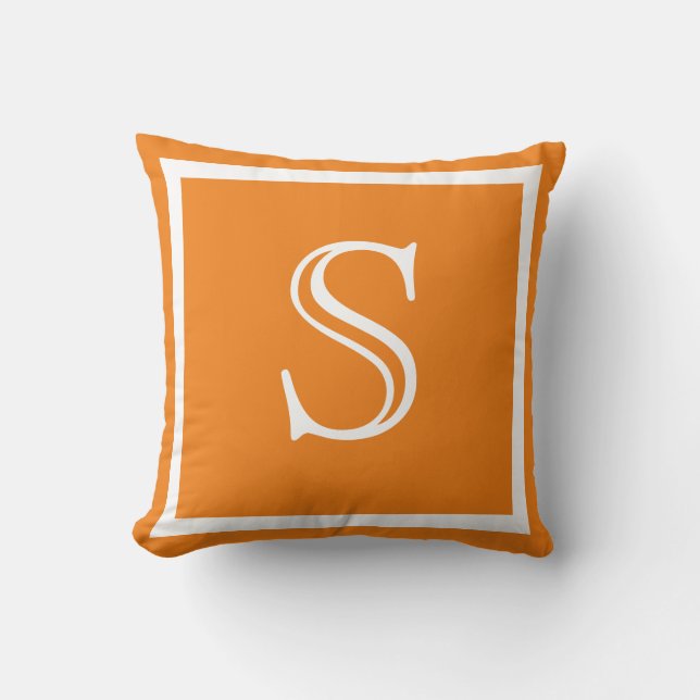 MONOGRAM Solid Orange white script plain coloured Cushion (Front)