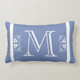 MONOGRAM solid periwinkle Blue coloured custom Lumbar Cushion
