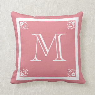 MONOGRAM solid pink rose blue custom Cushion