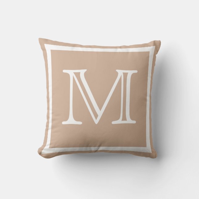 MONOGRAM Solid Tan taupe plain pillow (Front)