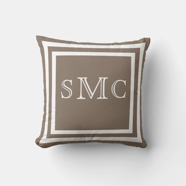 MONOGRAM Solid warm grey white plain pillow (Front)