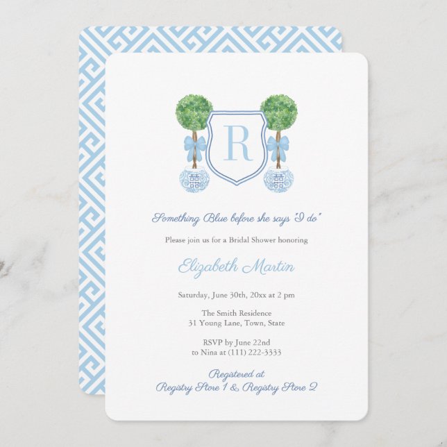 Monogram Something Blue Bridal Shower Invitation (Front/Back)