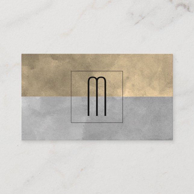 Monogram Sophisticated Sepia Grey Colour Blocks Business Card (Front)