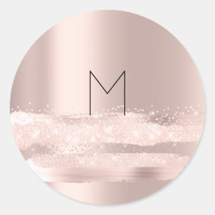Monogram Spark Rose  Blush Initials Name Round Classic Round Sticker