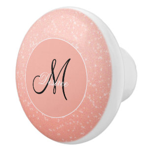 Monogram Sparkle Glitter Rose Gold Girly Elegant Ceramic Knob