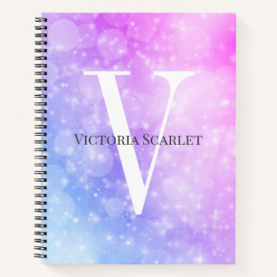 Monogram Sparkling Silver, Purple Blue Glittering Notebook