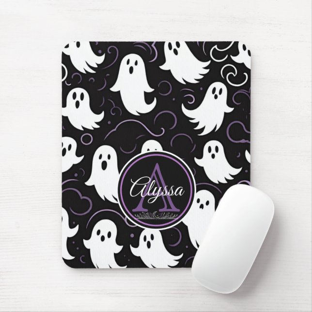 Monogram Spooky Ghostly Pattern Mouse Pad (With Mouse)