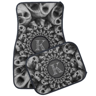Monogram Spooky Skulls Abstract Black And White Car Mat