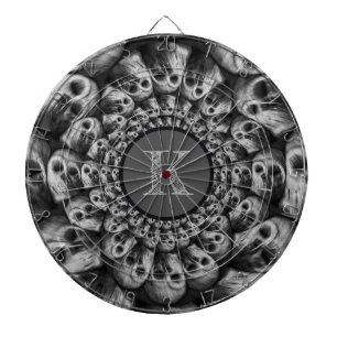 Monogram Spooky Skulls Abstract Black And White Dartboard
