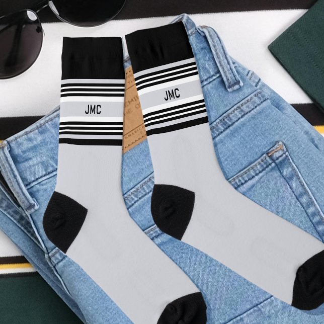 Monogram Sports Stripe Black Grey Socks (Creator Uploaded)