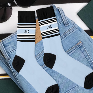 Monogram Sports Stripe Blue Black Socks