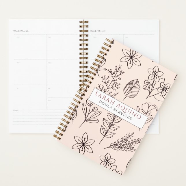 Monogram Spring Floral Hand Drawn Doula Or Midwife Planner (Display)