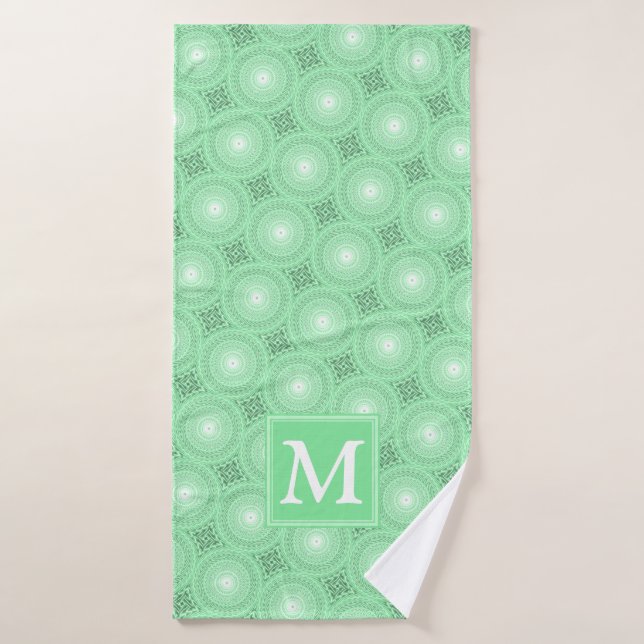 Monogram spring green circles pattern bath towel (Bath Towel)