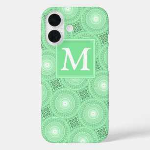 Monogram spring green circles pattern iPhone 16 case