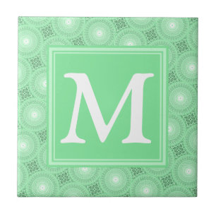 Monogram spring green circles pattern ceramic tile