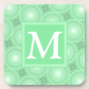 Monogram spring green circles pattern coaster