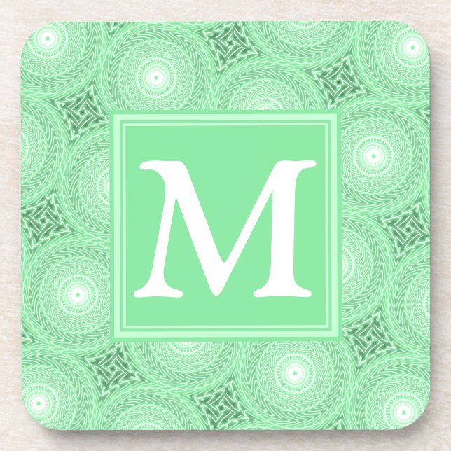 Monogram spring green circles pattern coaster (Front)