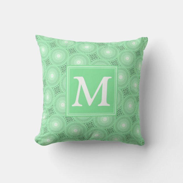 Monogram spring green circles pattern cushion (Front)