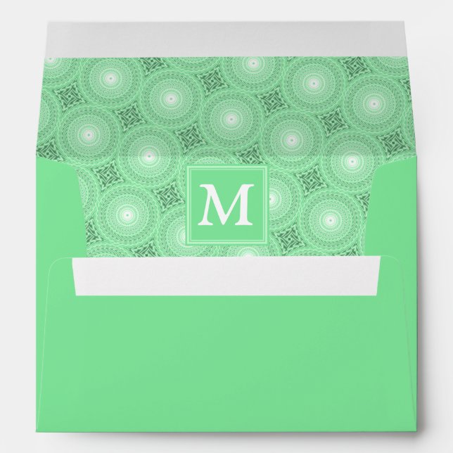 Monogram spring green circles pattern envelope (Back (Bottom))