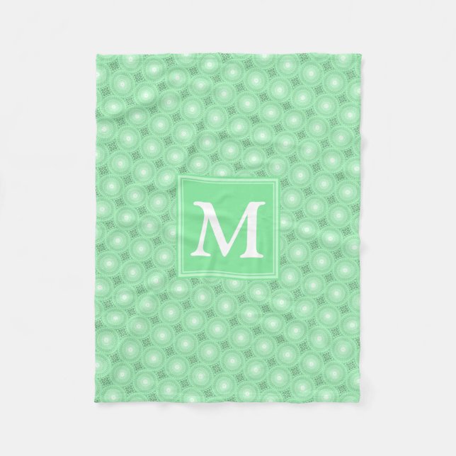 Monogram spring green circles pattern fleece blanket (Front)