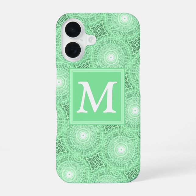 Monogram spring green circles pattern iPhone 16 case (Back)