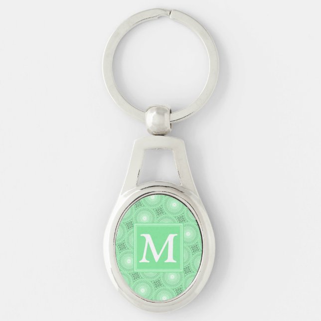 Monogram spring green circles pattern key ring (Front)